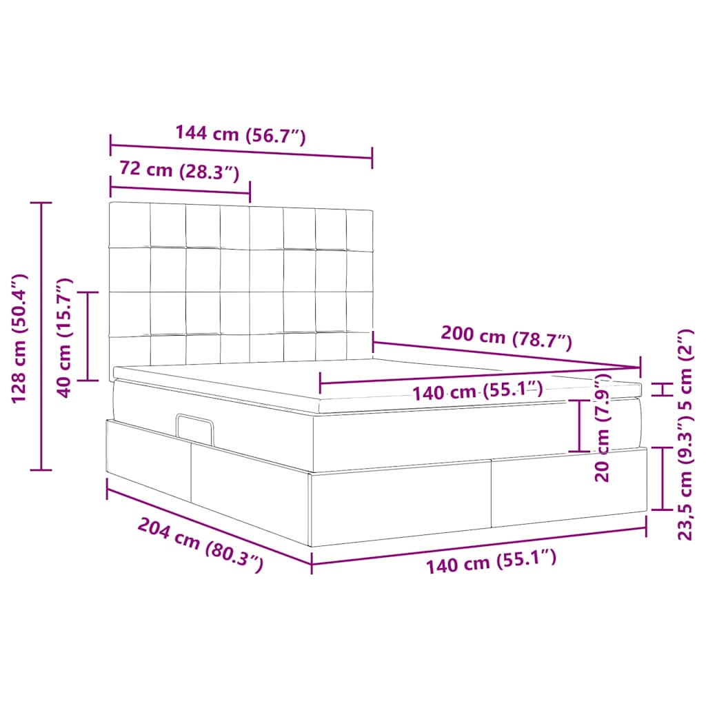 LED krevet za pohranu s madracem Tamnosiva 140 x 200 cm Baršun