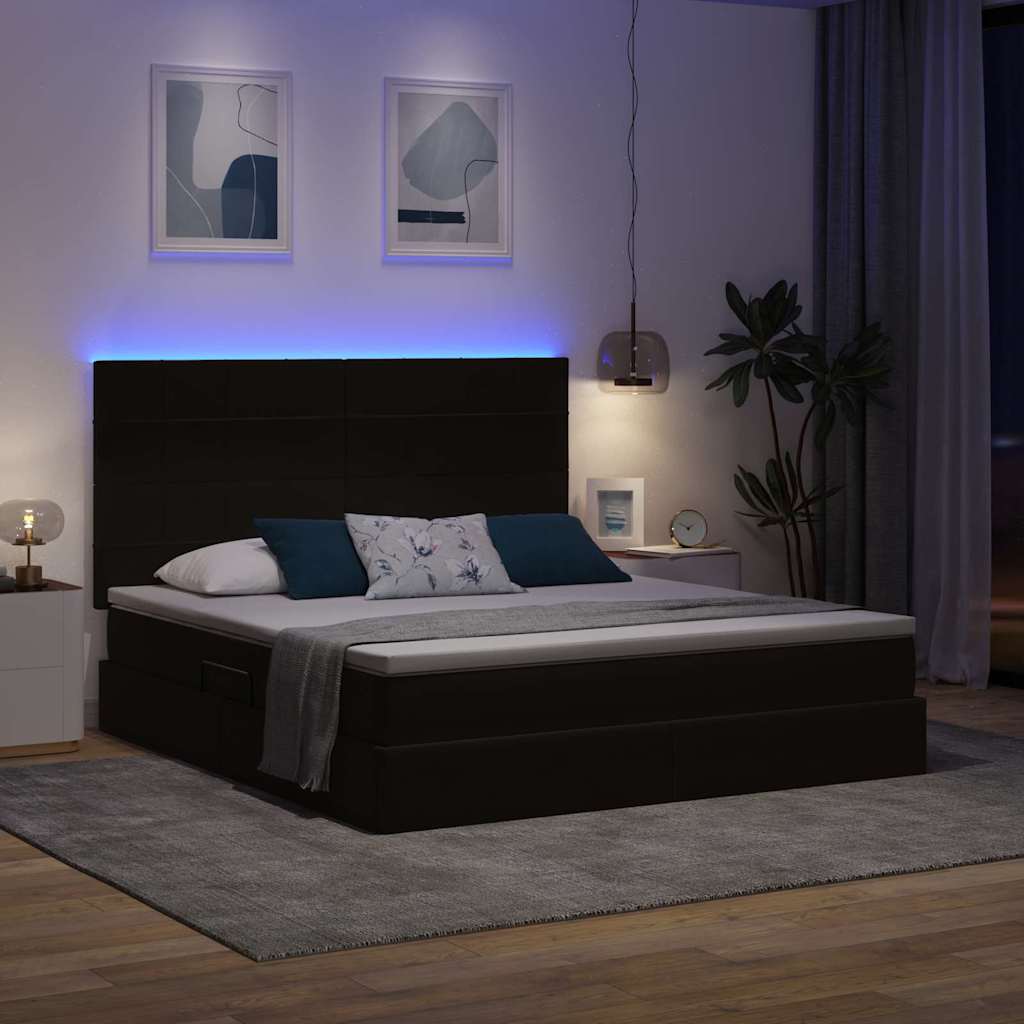 Krevet s prostorom za pohranu s LED-om Crna 180 x 200 cm Baršun