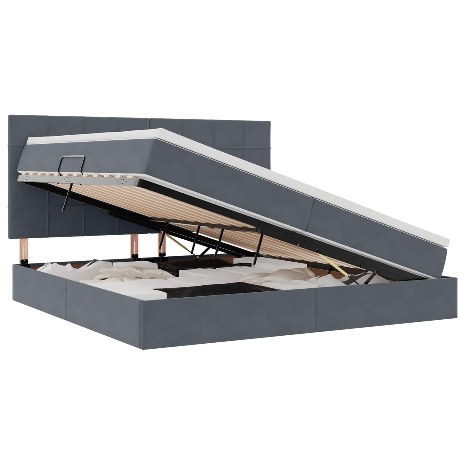 Krevet s prostorom za pohranu s LED-om Tamno siva 200 x 200 cm
