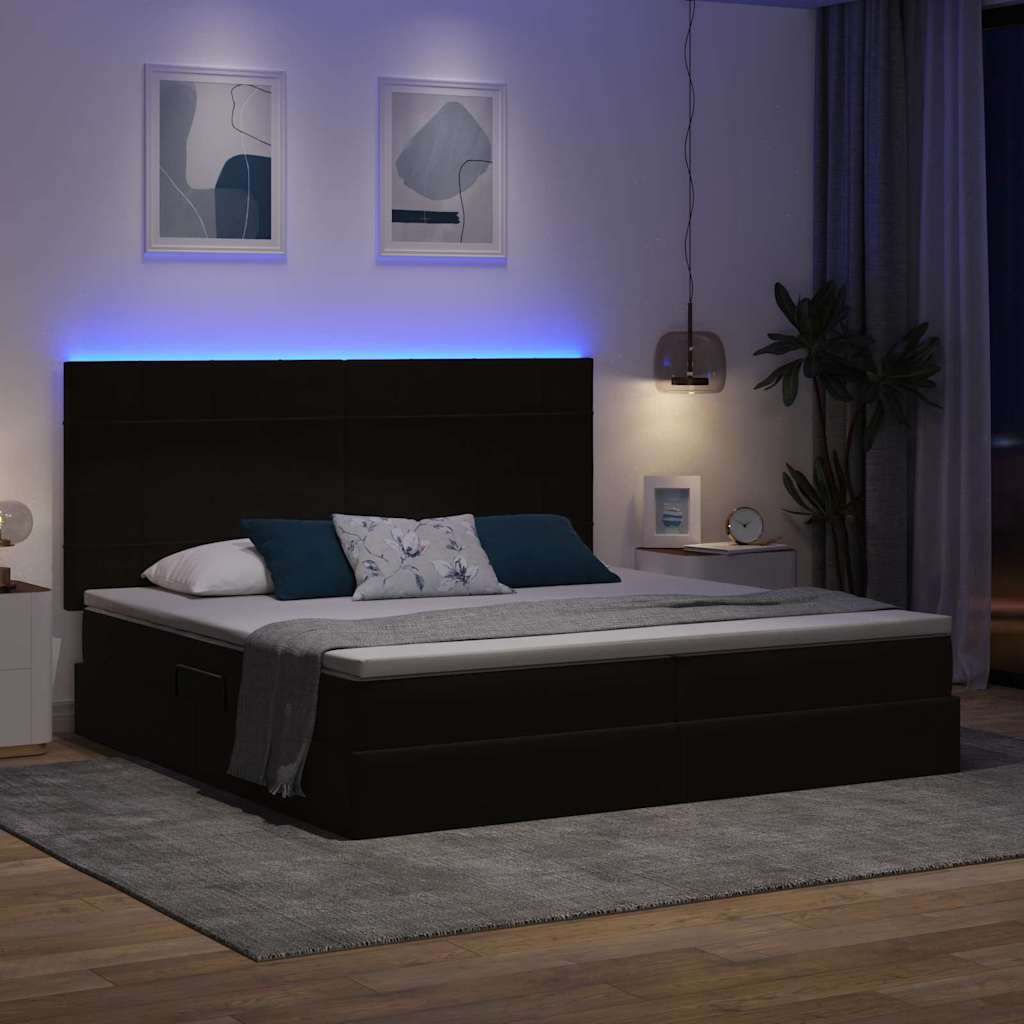 Krevet s prostorom za pohranu s LED-om Crna 200 x 200 cm Baršun