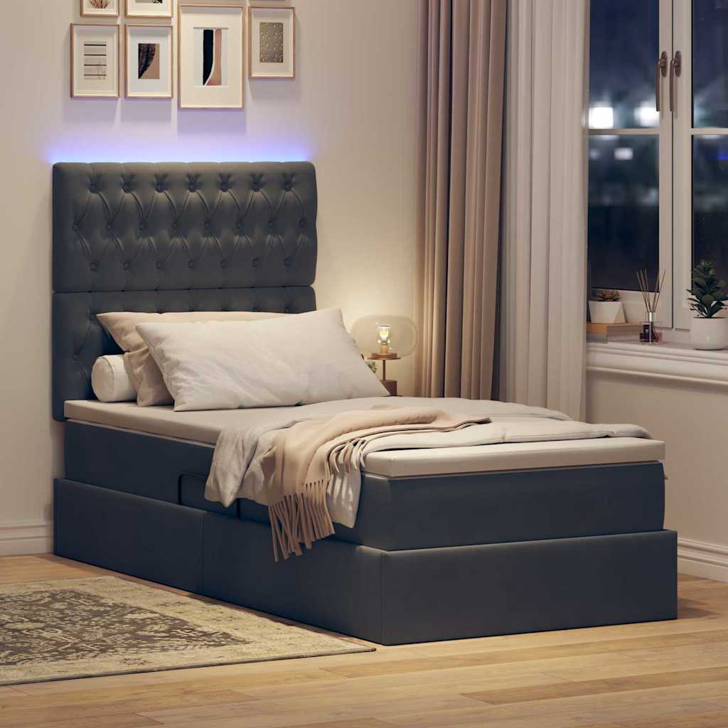 Krevet s prostorom za pohranu s LED-om Tamno siva 90 x 190 cm