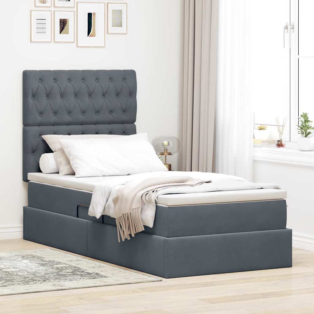 Krevet s prostorom za pohranu s LED-om Tamno siva 90 x 190 cm