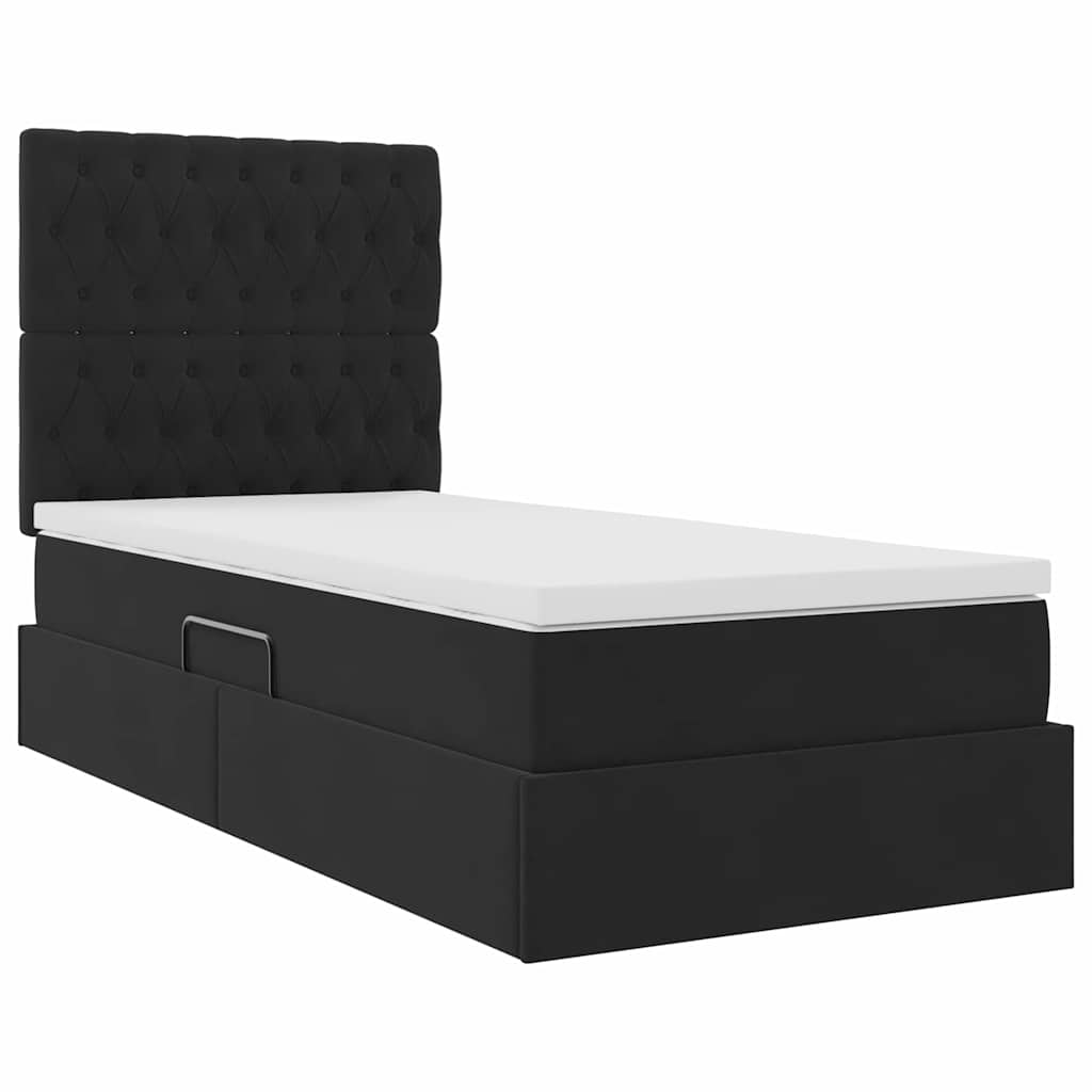 Krevet s prostorom za pohranu s LED-om Crna 90 x 190 cm Baršun