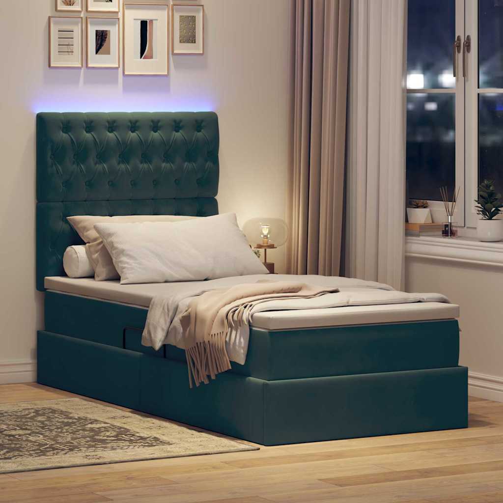 Krevet s prostorom za pohranu s LED-om Tamnozelena 90 x 200 cm