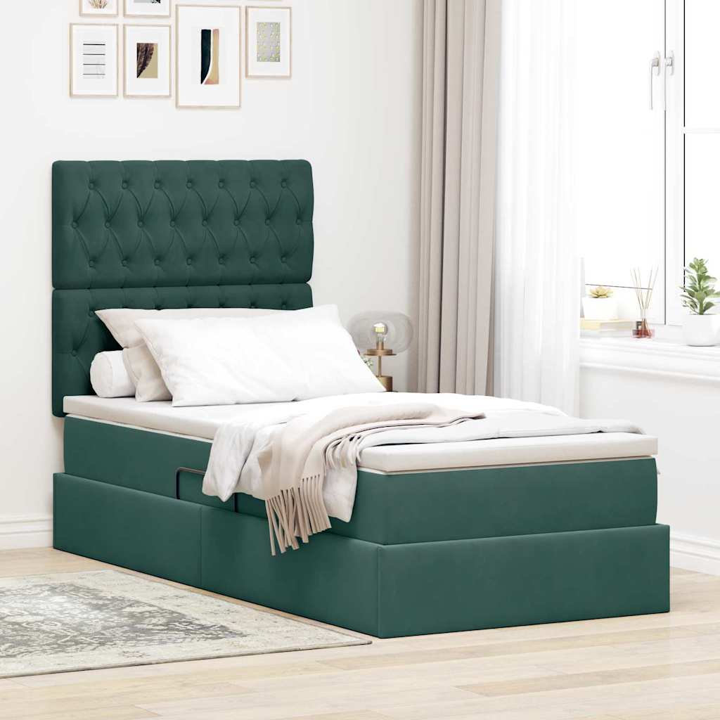 Krevet s prostorom za pohranu s LED-om Tamnozelena 90 x 200 cm