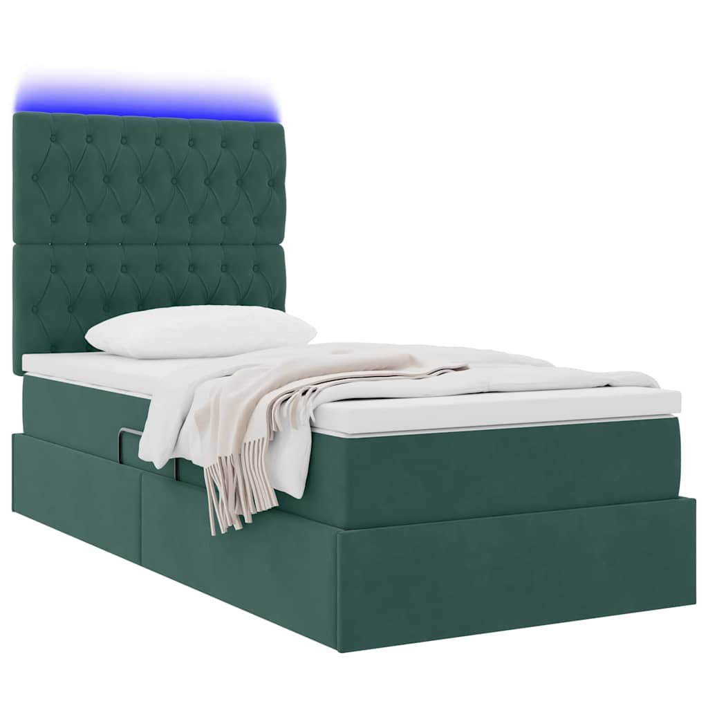 Krevet s prostorom za pohranu s LED-om Tamnozelena 90 x 200 cm