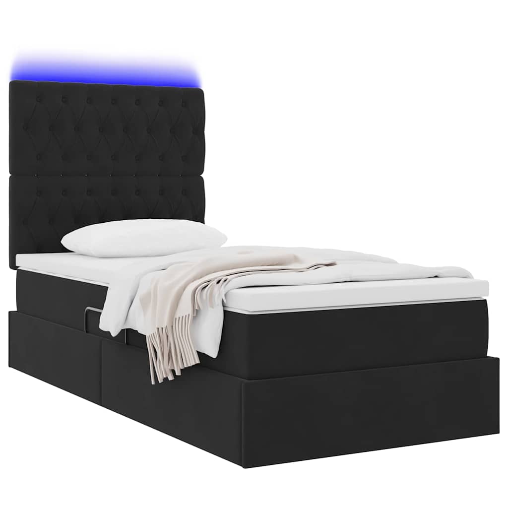 LED krevet za pohranu s madracem Crna 100 x 200 cm Baršun