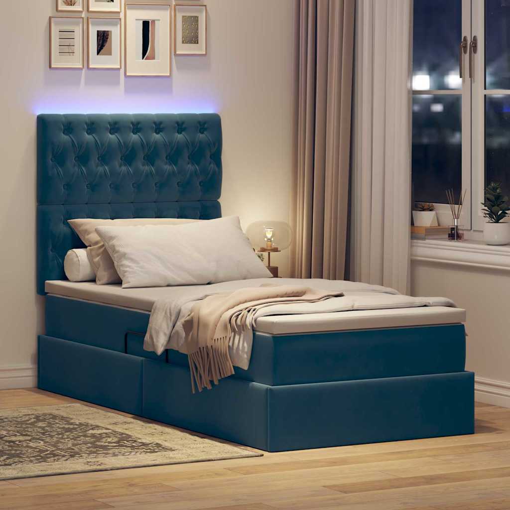 Krevet s prostorom za pohranu s LED-om Tamno plava 100 x 200 cm