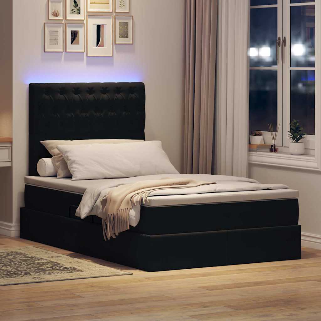 Krevet s prostorom za pohranu s LED-om Crna 120 x 200 cm Baršun