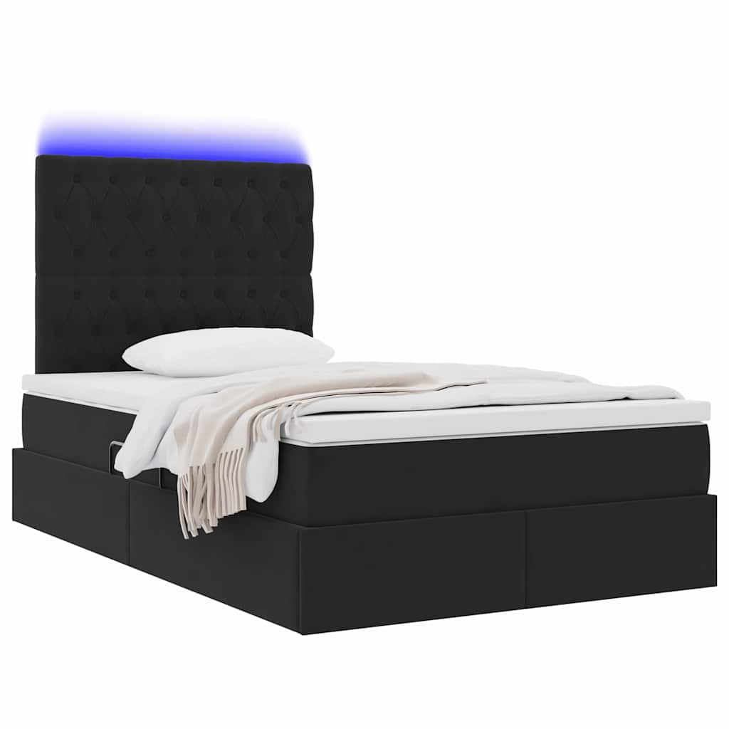 Krevet s prostorom za pohranu s LED-om Crna 120 x 200 cm Baršun