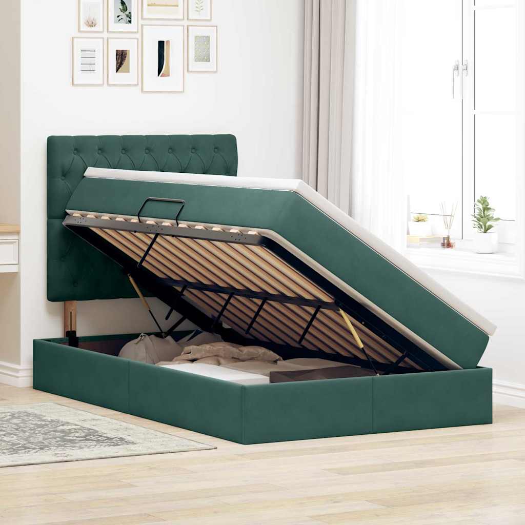 LED krevet za pohranu s madracem Tamnozelena 120 x 200 cm