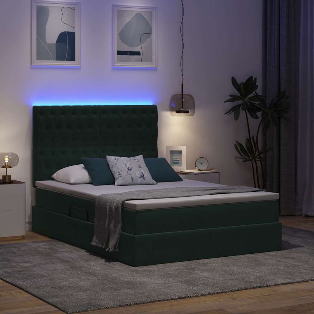 Krevet s prostorom za pohranu s LED-om Tamnozelena 140 x 190 cm