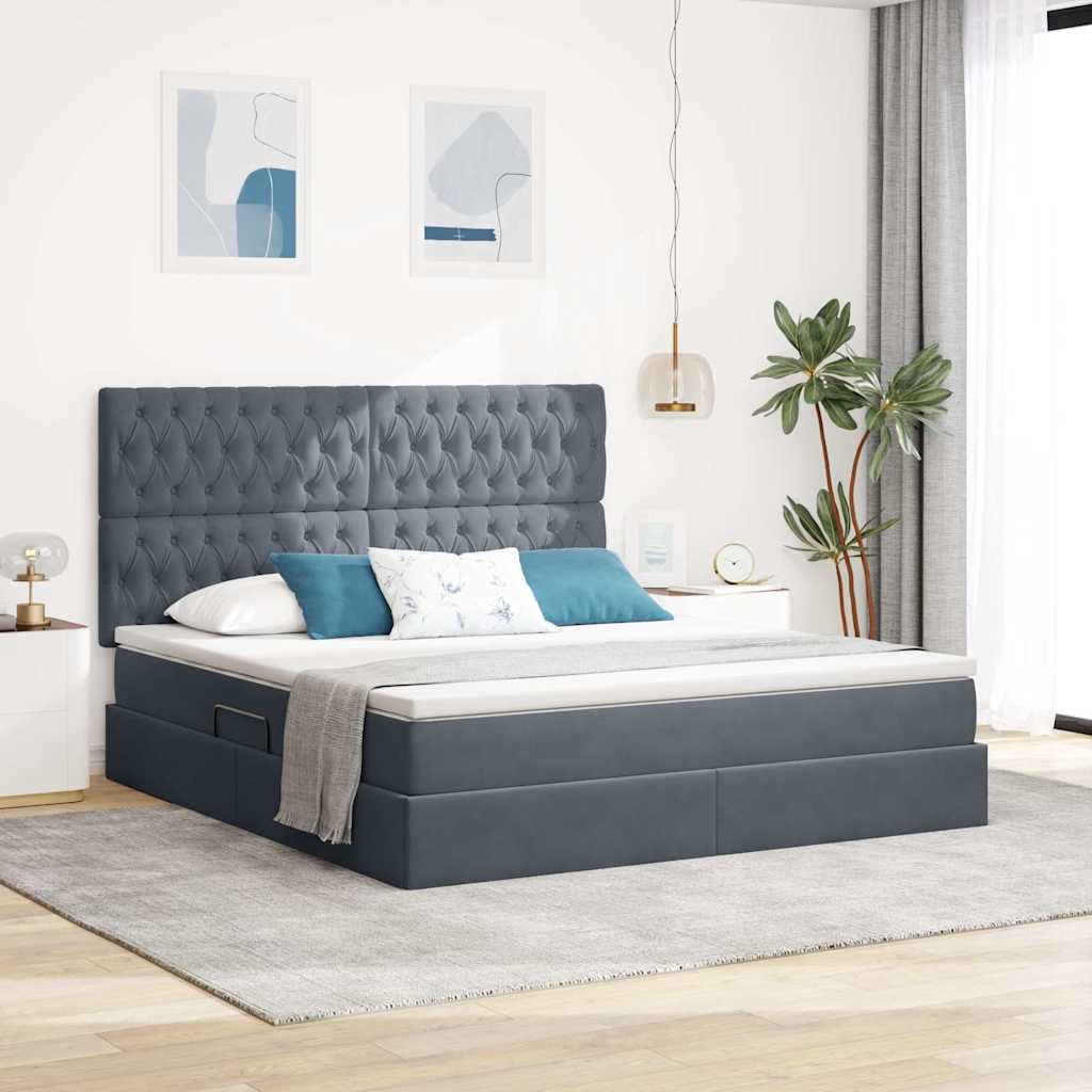 Krevet s prostorom za pohranu s LED-om Tamno siva 160 x 200 cm