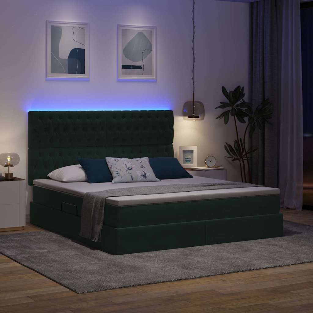 Krevet s prostorom za pohranu s LED-om Tamnozelena 160 x 200 cm
