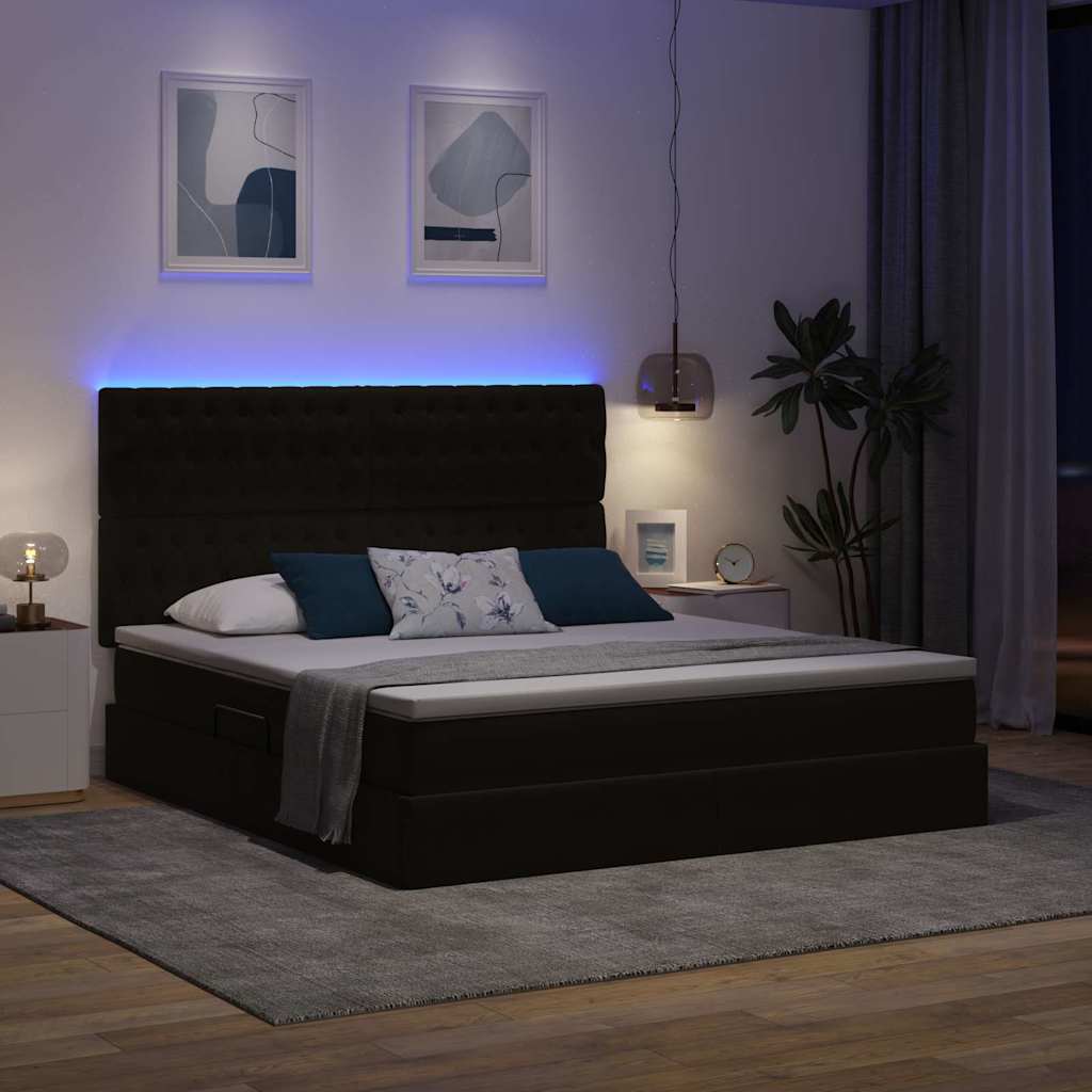 Krevet s prostorom za pohranu s LED-om Crna 180 x 200 cm Baršun