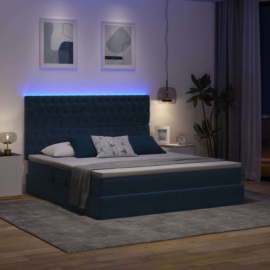 LED krevet za pohranu s madracem Tamno plava 180 x 200 cm