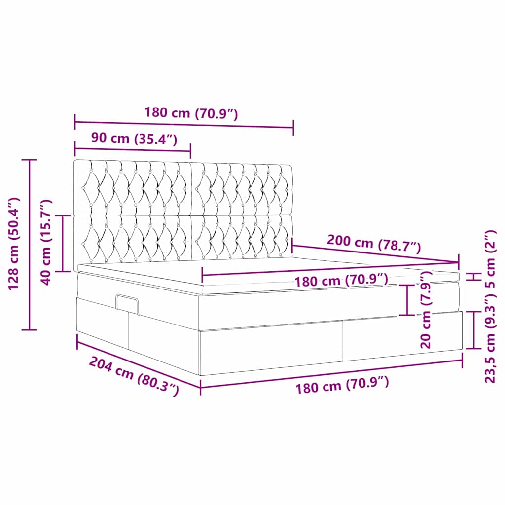 LED krevet za pohranu s madracem Tamno plava 180 x 200 cm