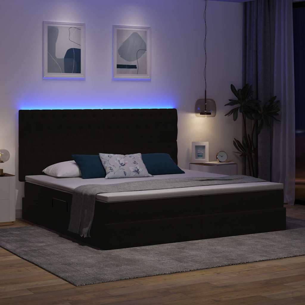 Krevet s prostorom za pohranu s LED-om Crna 200 x 200 cm Baršun