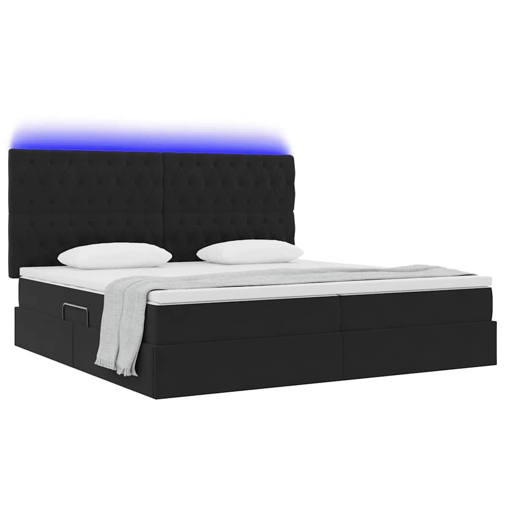 Krevet s prostorom za pohranu s LED-om Crna 200 x 200 cm Baršun