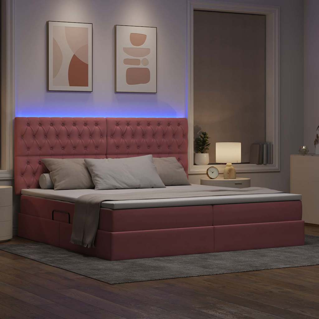 Krevet s prostorom za pohranu s LED-om Ružičasta 200 x 200 cm