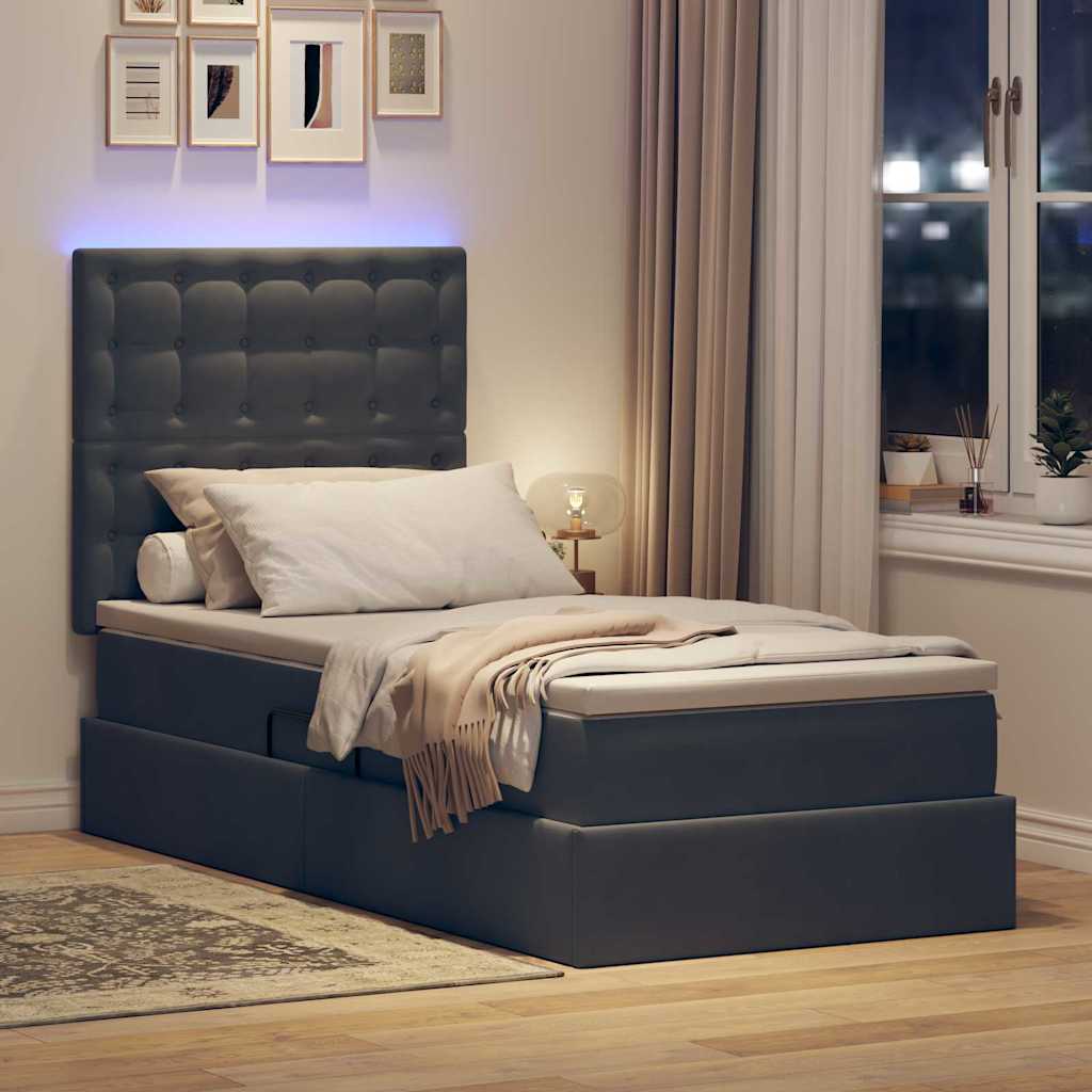 Krevet s prostorom za pohranu s LED-om Tamno siva 90 x 190 cm