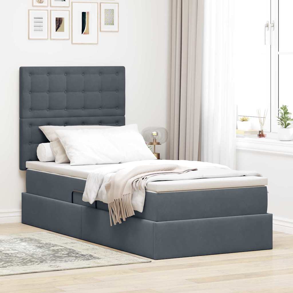 Krevet s prostorom za pohranu s LED-om Tamno siva 90 x 190 cm