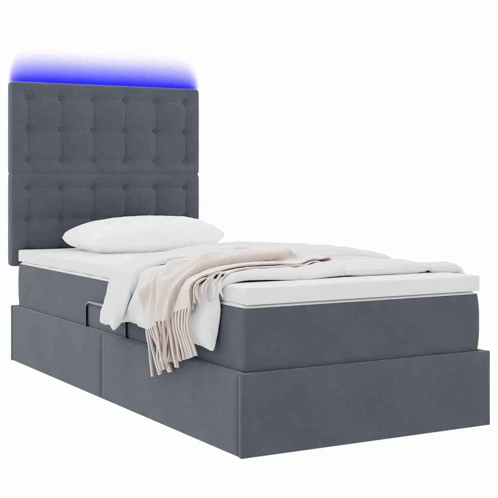 Krevet s prostorom za pohranu s LED-om Tamno siva 90 x 190 cm