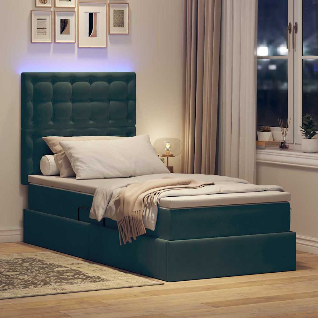 Krevet s prostorom za pohranu s LED-om Tamnozelena 90 x 190 cm