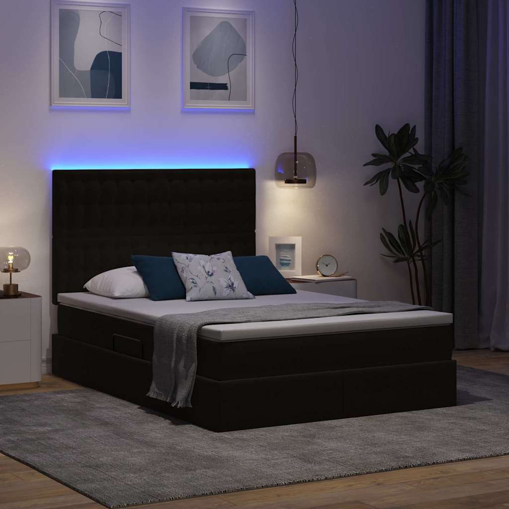 Krevet s prostorom za pohranu s LED-om Crna 140 x 200 cm Baršun
