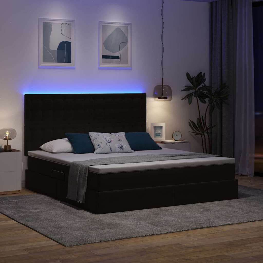 Krevet s prostorom za pohranu s LED-om Crna 160 x 200 cm Baršun