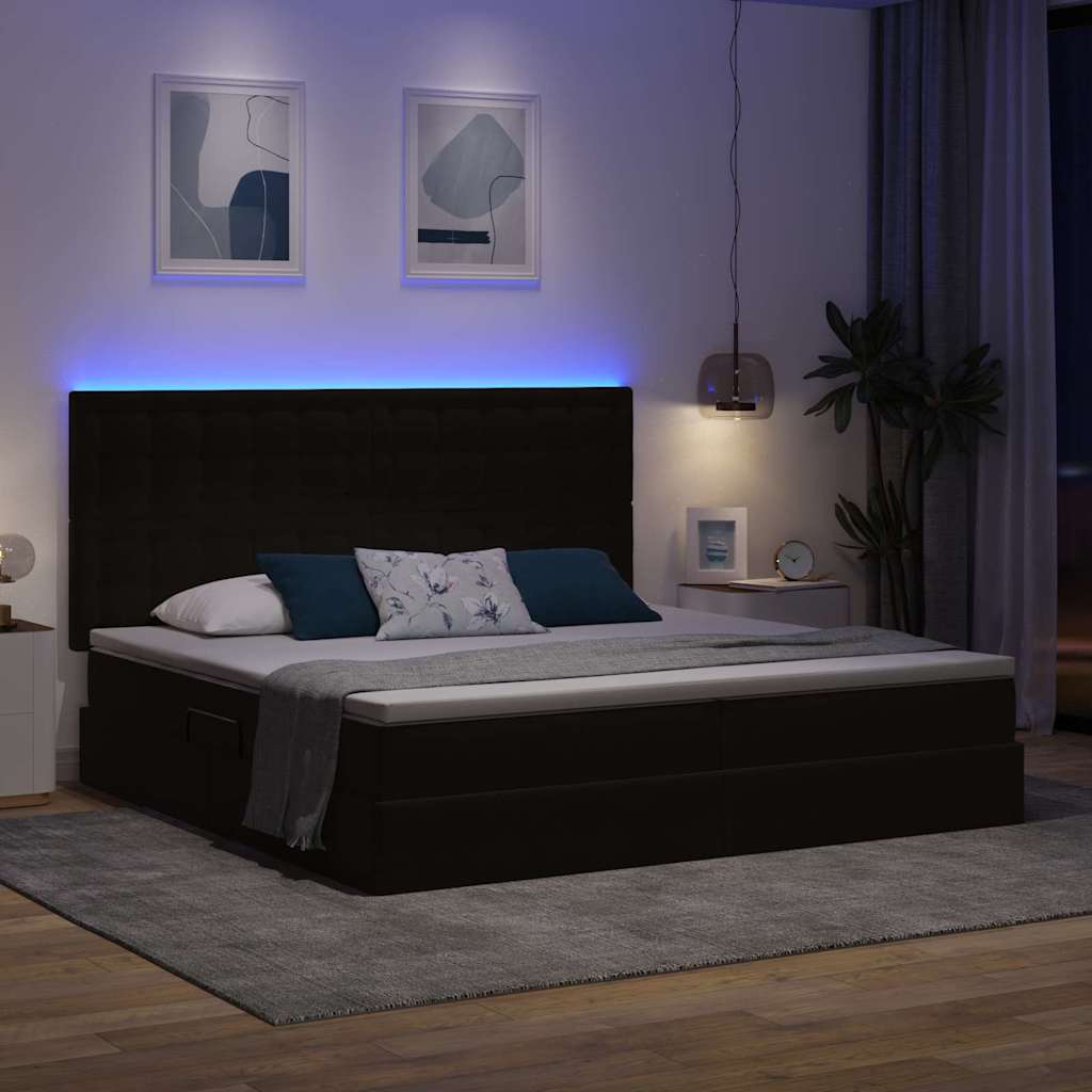 Krevet s prostorom za pohranu s LED-om Crna 200 x 200 cm Baršun