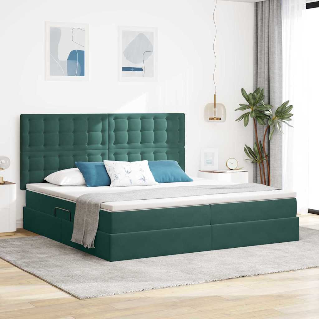 Krevet s prostorom za pohranu s LED-om Tamnozelena 200 x 200 cm