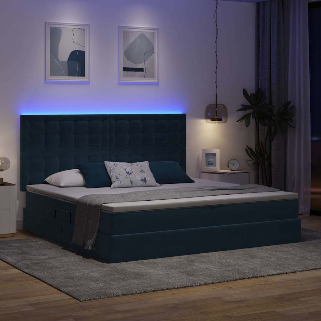 Krevet s prostorom za pohranu s LED-om Tamno plava 200 x 200 cm