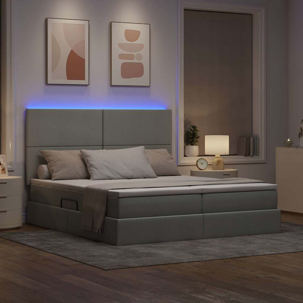 Krevet s LED trakama Svijetlo siva 180 x 200 cm tkanina