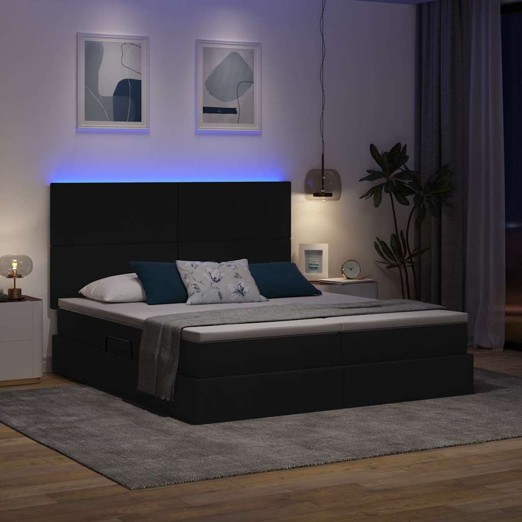 Krevet s LED trakama s uzglavljem Crna 180 x 200 cm tkanina