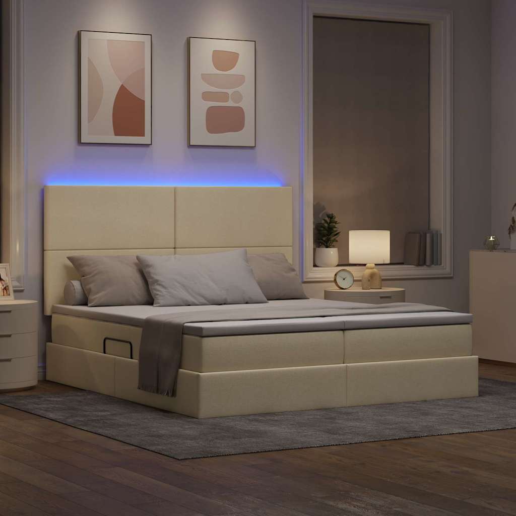 Krevet s LED trakama s uzglavljem Krema 180 x 200 cm tkanina