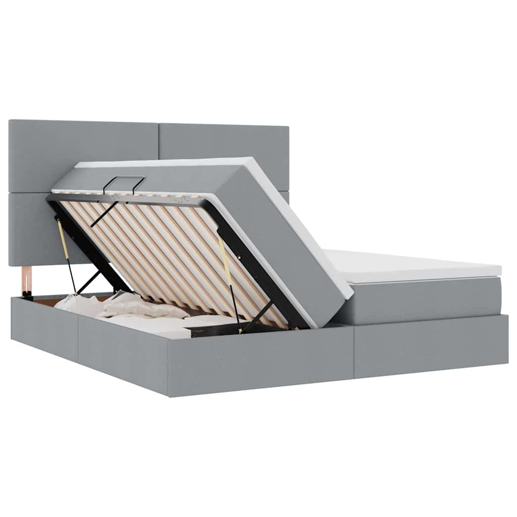Krevet s LED trakama Svijetlo siva 200 x 200 cm tkanina