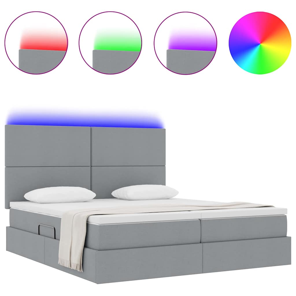 Krevet s LED trakama Svijetlo siva 200 x 200 cm tkanina