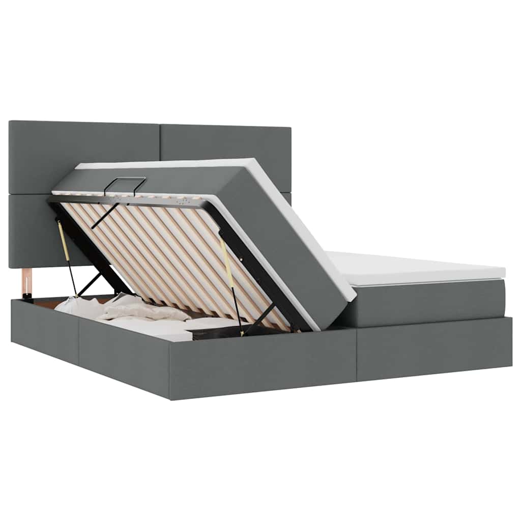 Krevet s LED trakama s pohranom Tamno siva 200 x 200 cm tkanina