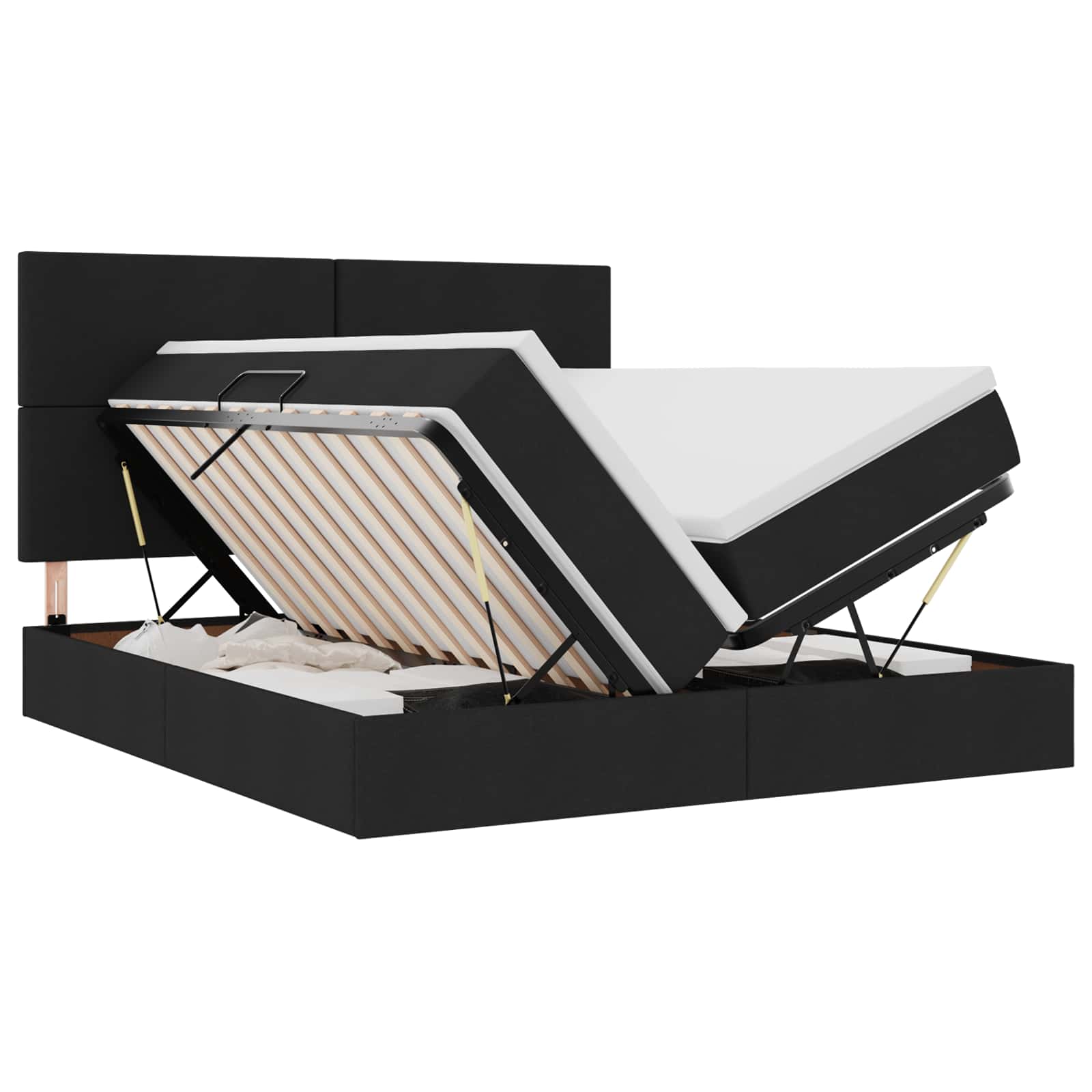Krevet s LED trakama s uzglavljem Crna 200 x 200 cm tkanina