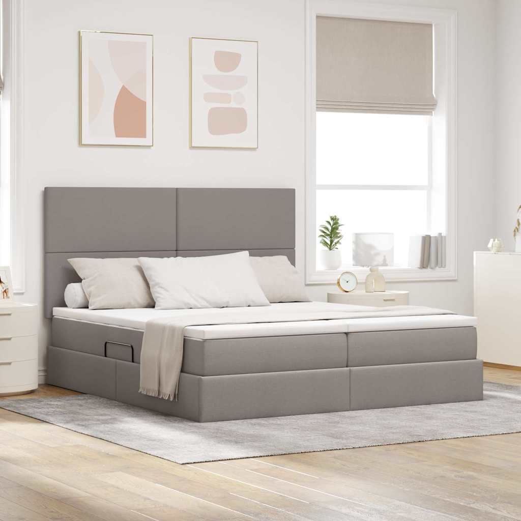 Krevet s LED trakama s pohranom Sivo-smeđa 200 x 200 cm tkanina