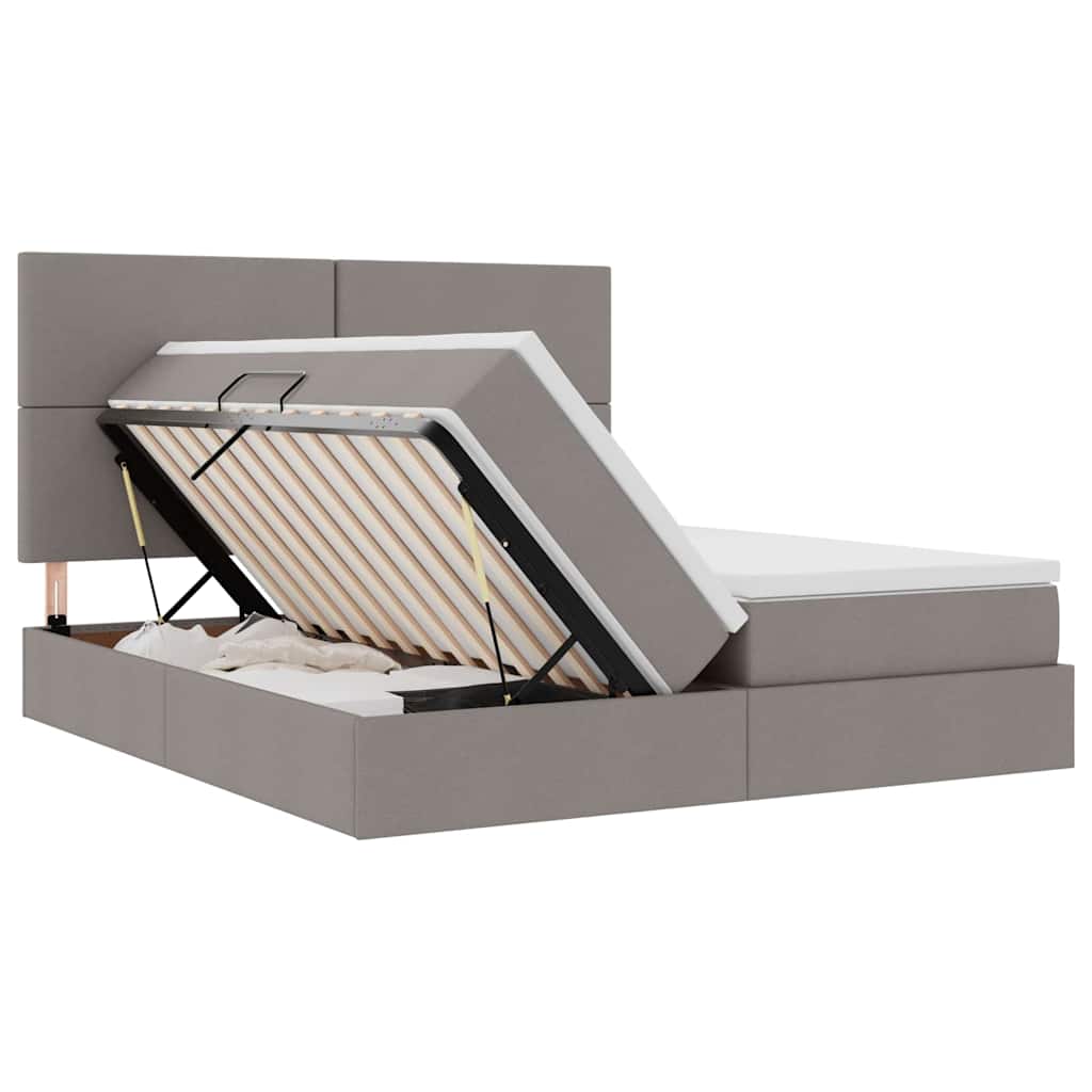 Krevet s LED trakama s pohranom Sivo-smeđa 200 x 200 cm tkanina