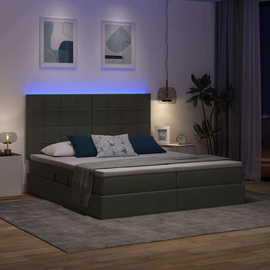 Krevet s LED trakama s pohranom Tamno siva 180 x 200 cm tkanina