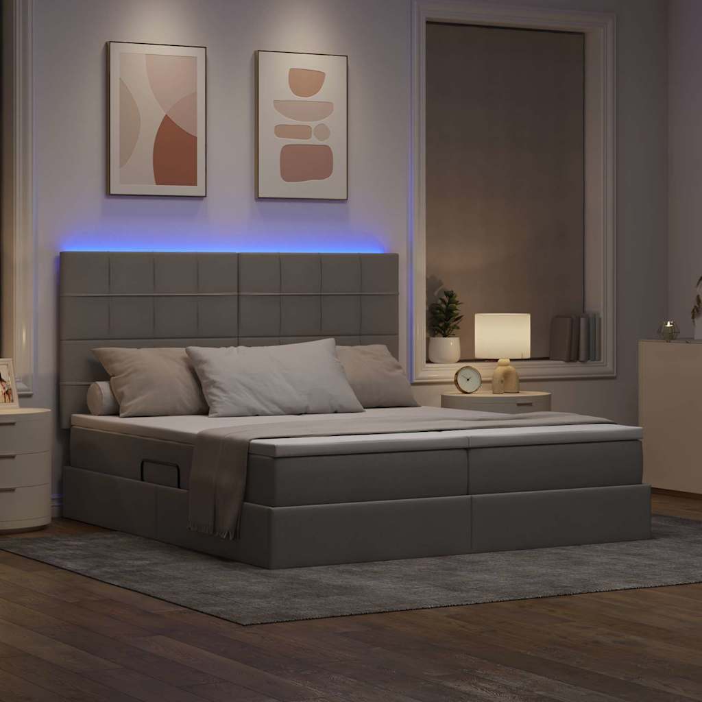 Krevet s LED trakama s pohranom Sivo-smeđa 180 x 200 cm tkanina