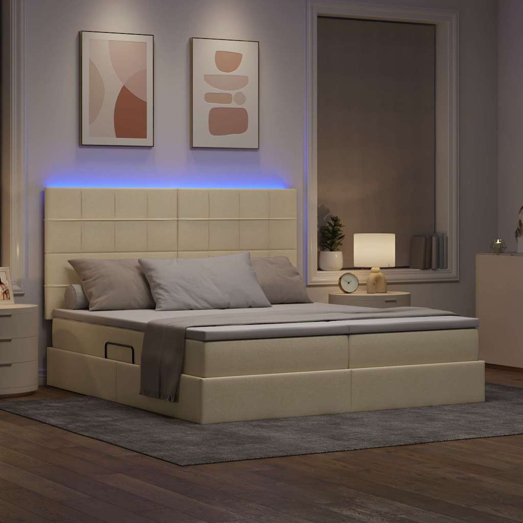 Krevet s LED trakama s uzglavljem Krema 180 x 200 cm tkanina