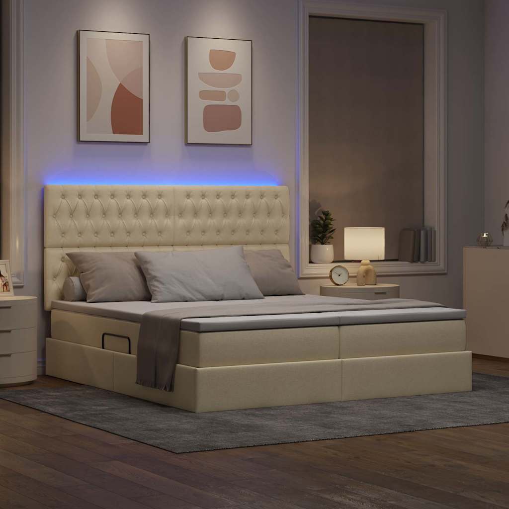Krevet s LED trakama s uzglavljem Krema 180 x 200 cm tkanina
