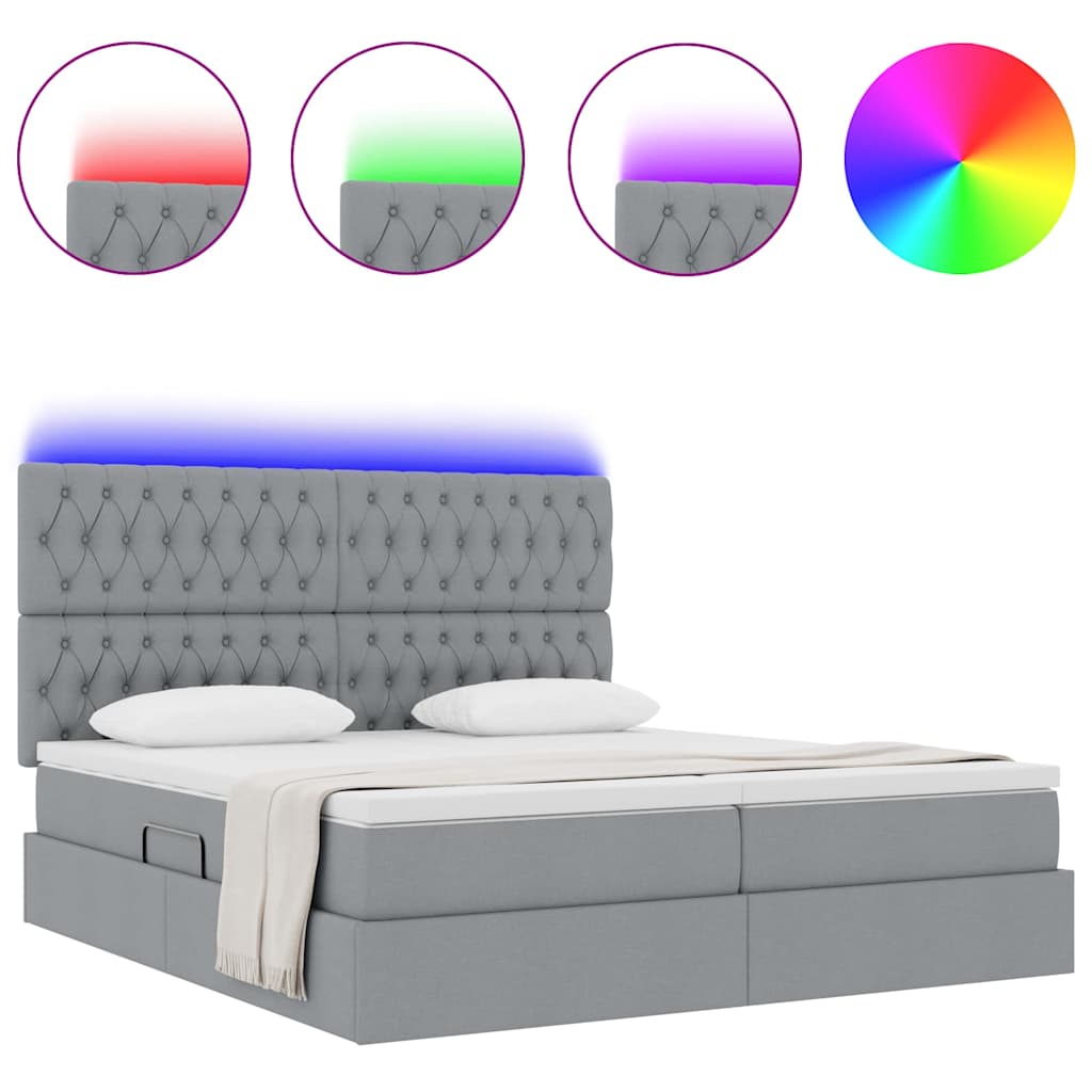 Krevet s LED trakama Svijetlo siva 200 x 200 cm tkanina