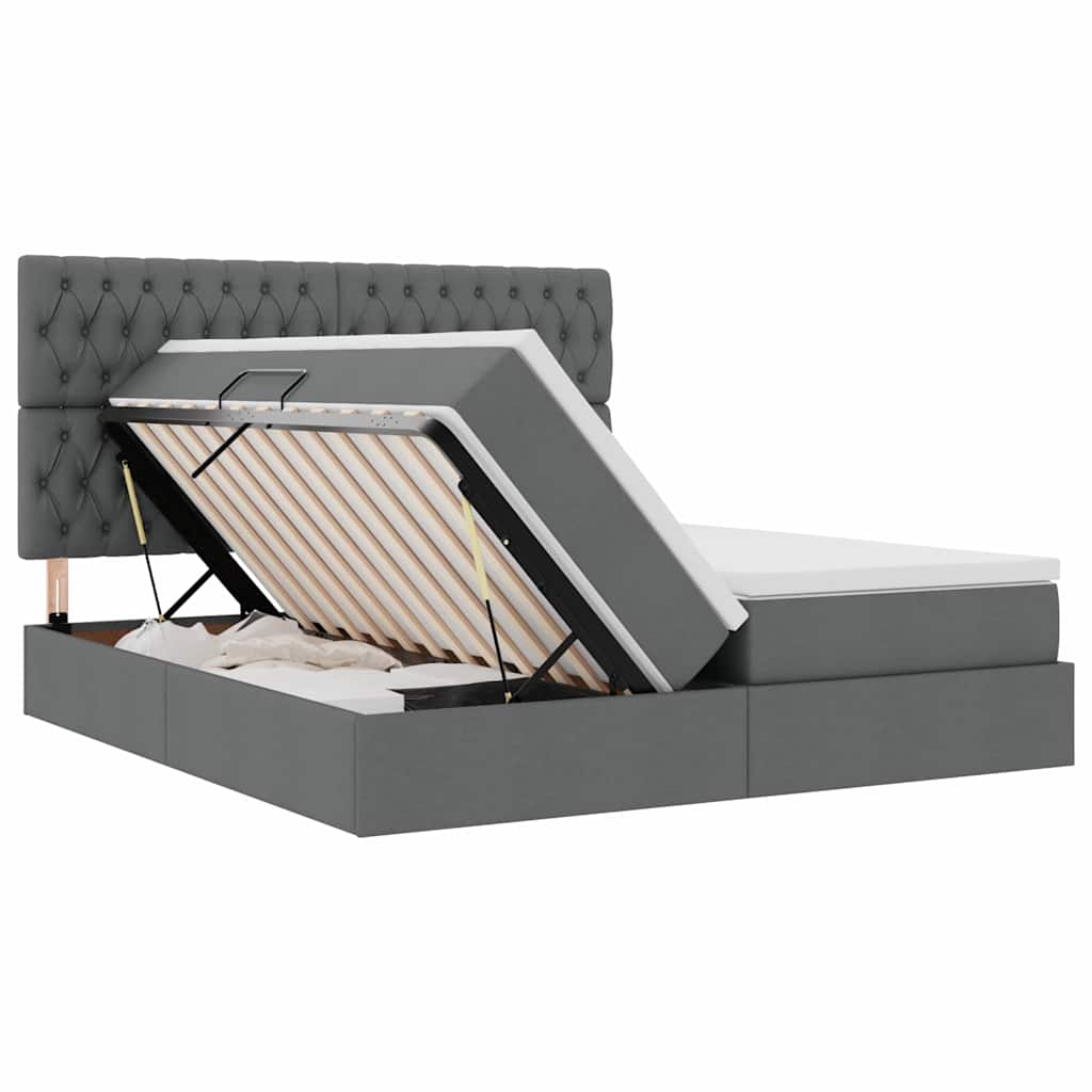 Krevet s LED trakama s pohranom Tamno siva 200 x 200 cm tkanina