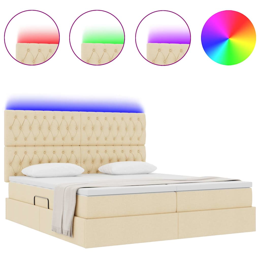 Krevet s LED trakama s uzglavljem Krema 200 x 200 cm tkanina