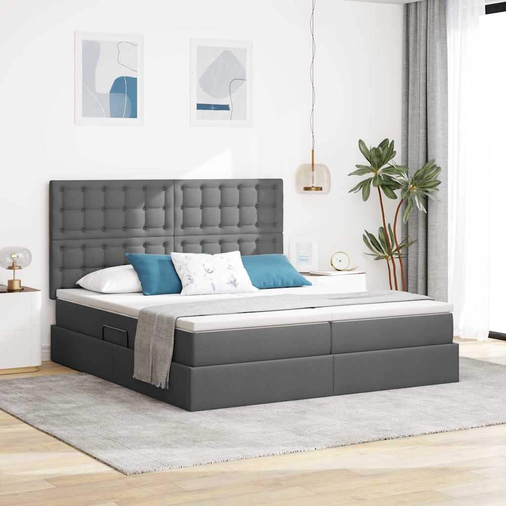 Krevet s LED trakama s pohranom Tamno siva 180 x 200 cm tkanina